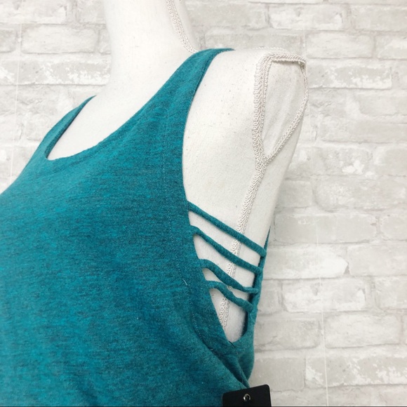 CHASER Teal Scoop Neck Sleeveless Maxi Dress with Tie Waist & Side Slits Medium - Picture 6 of 13